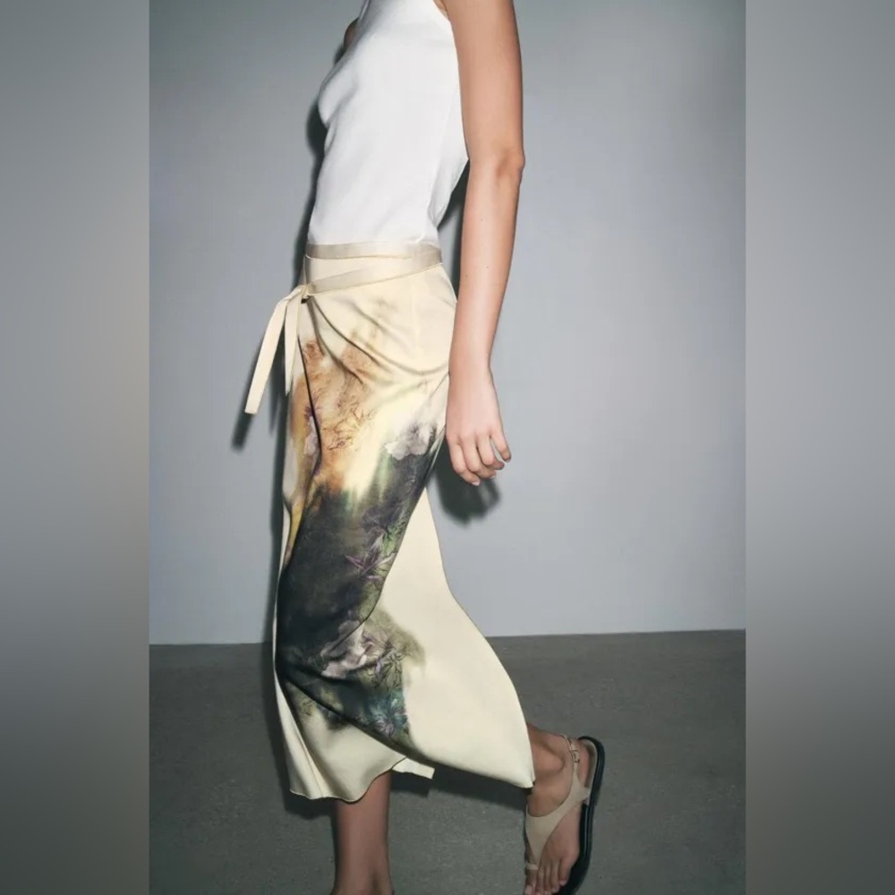 Zara Cream and Brown Midi Skirt - Picture 5 of 12